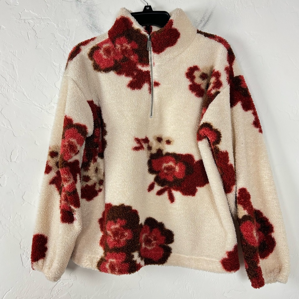 Ann Taylor Loft Pullover Sweater Jacket Coat Sherpa Fleece‎ Floral Sweatshirt